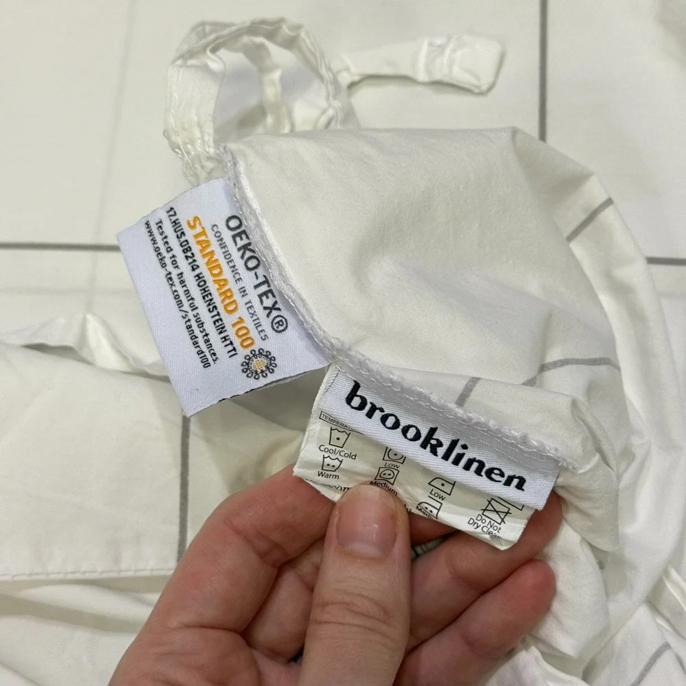 Brooklinen King Duvet Cover White Grey Windowpane Grid Cotton Button Closure